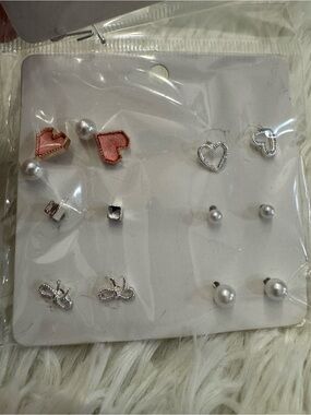 Mixed Earring Set of 6 with Pink Heart bows and Pearls